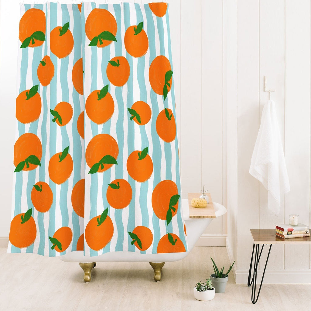 Design by Spark Zesty Oranges and Stripes Shower Curtain