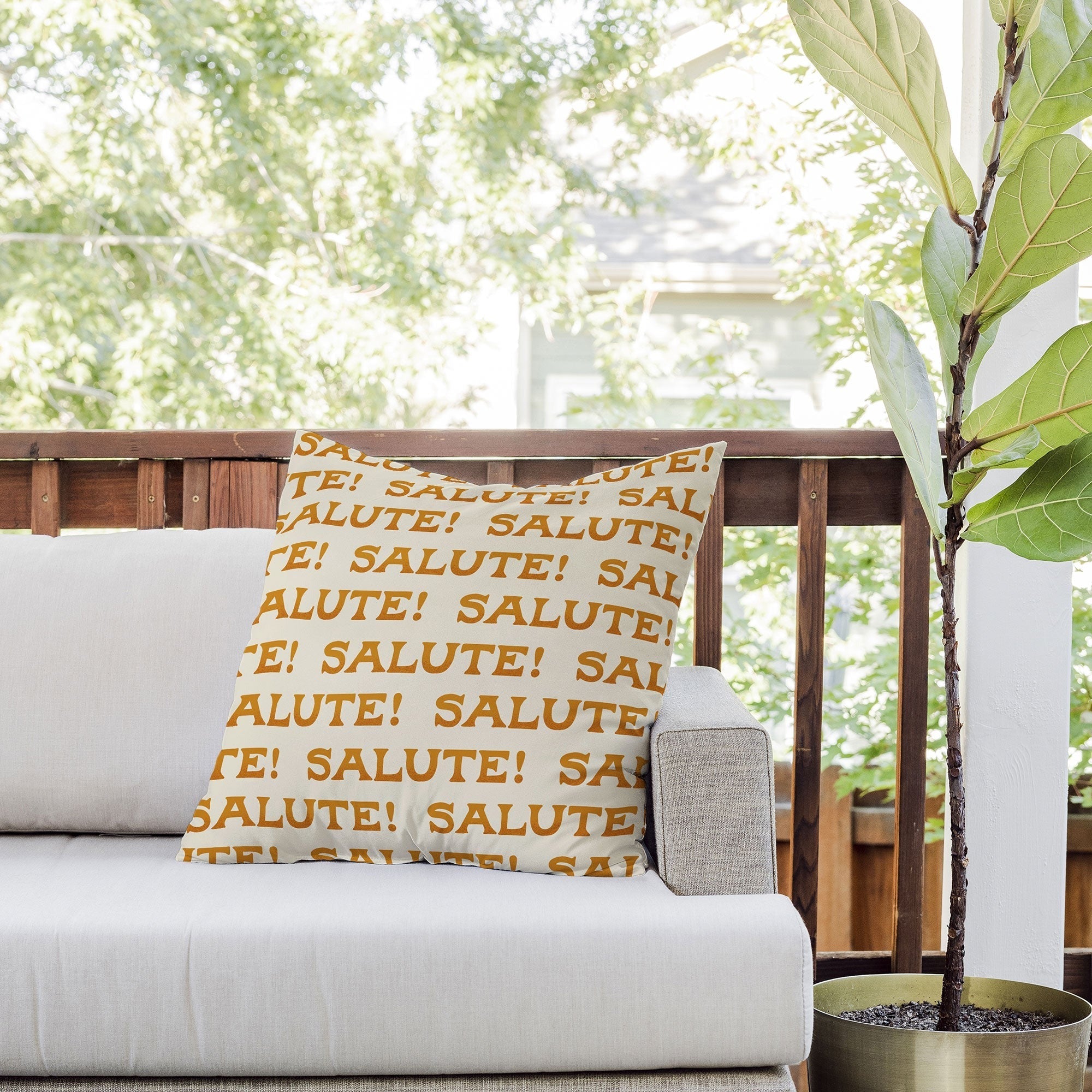 Jessica Molina Salute Gold Pattern on Cream Outdoor Throw Pillow