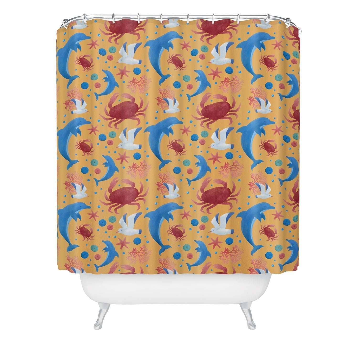 Seta Zakian Sailing Sealife yellow Shower Curtain