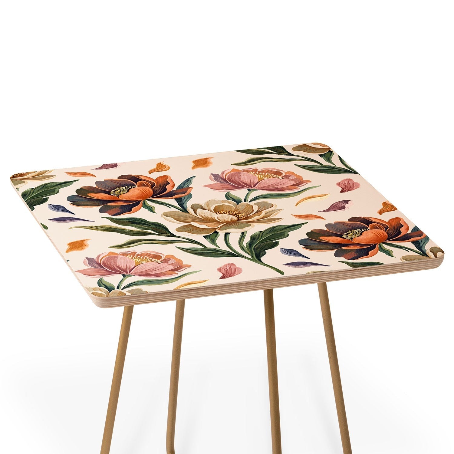 Marta Barragan Camarasa Hand Painted Peony Florals Side Table