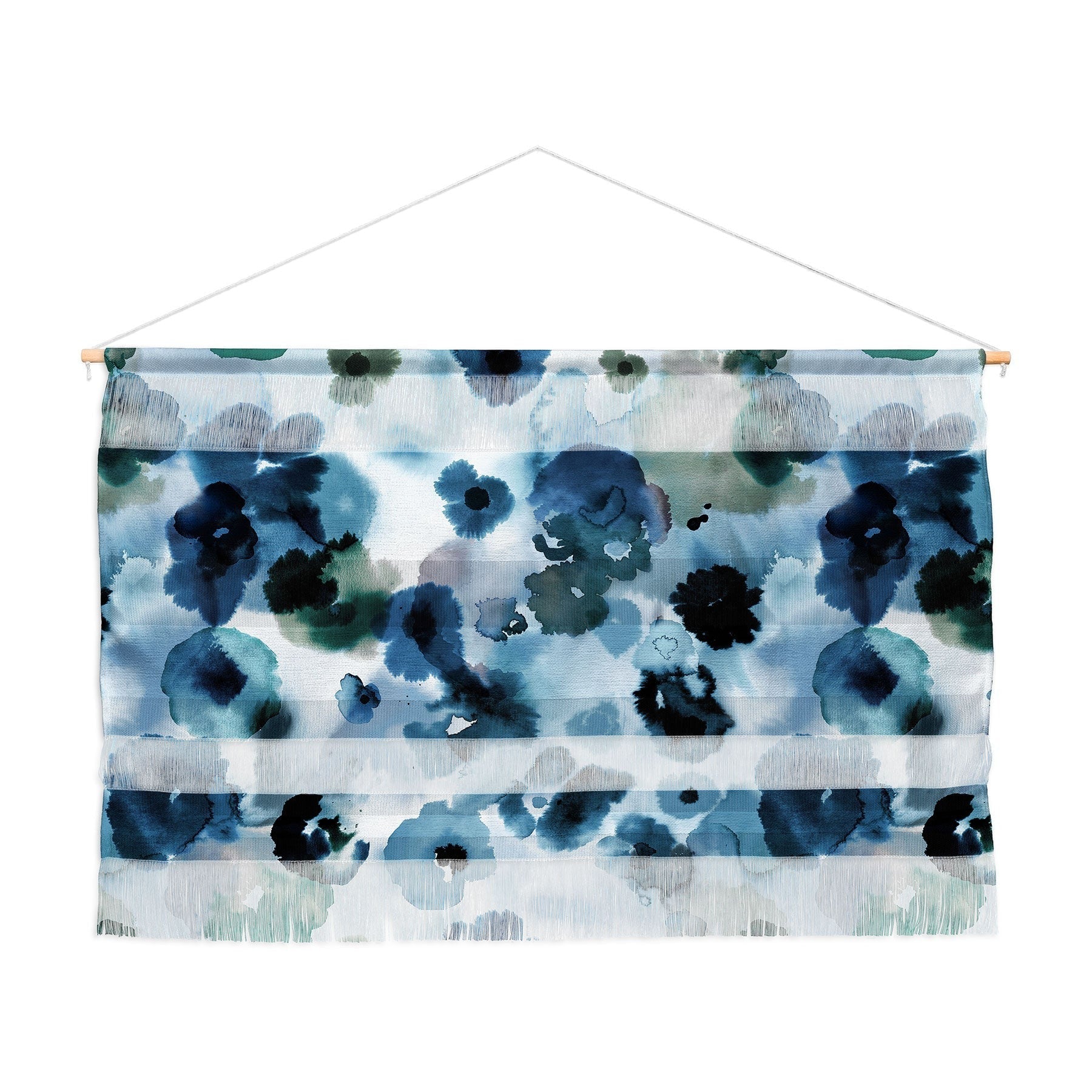Ninola Design Botanic Retreat Ombre Abstract Watercolor Flowers Blue Navy Wall Hanging Landscape