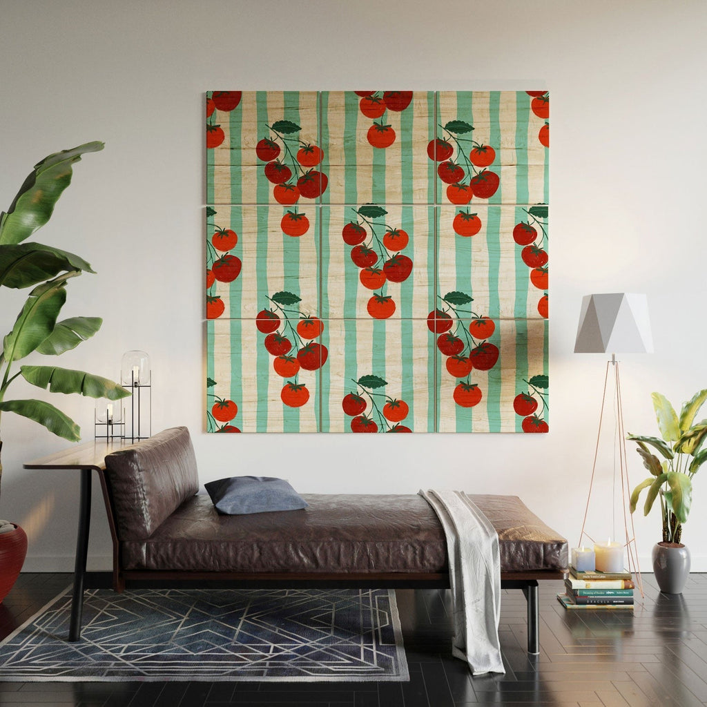 Design by Spark Zesty Tomatoes and Stripes Wood Wall Mural