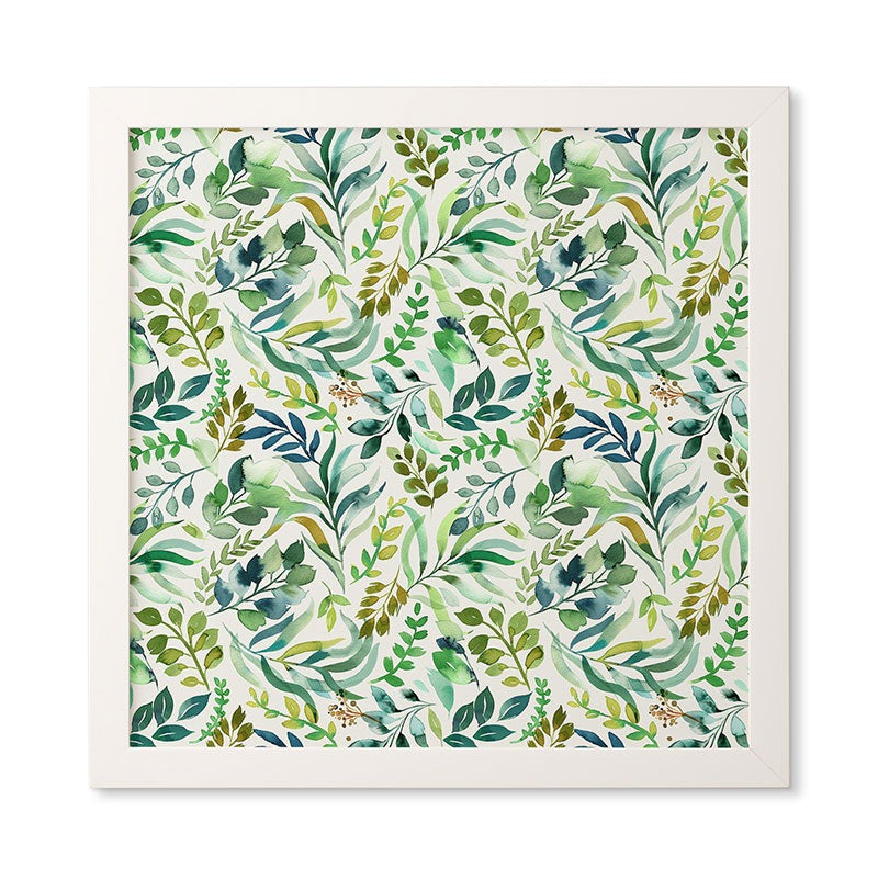 Ninola Design Botanic Retreat Loose Botanical Leaves Watercolor Green Framed Wall Art