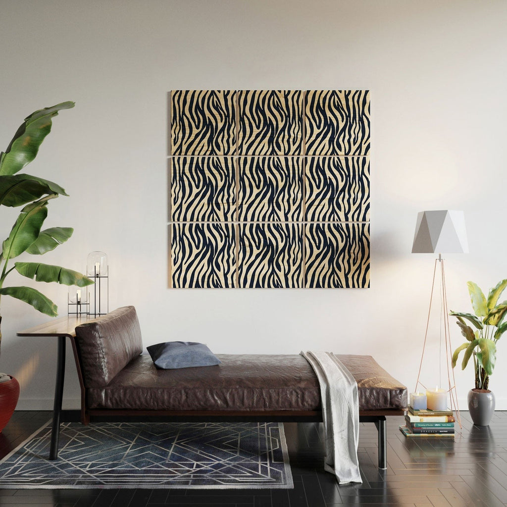 Avenie BR Navy Tiger Stripes Wood Wall Mural