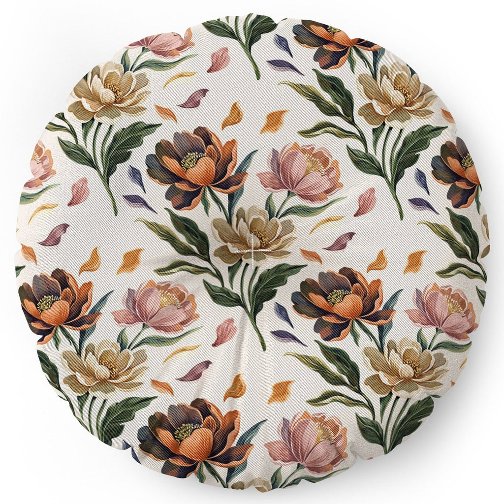 Marta Barragan Camarasa Hand Painted Peony Florals Floor Pillow Round