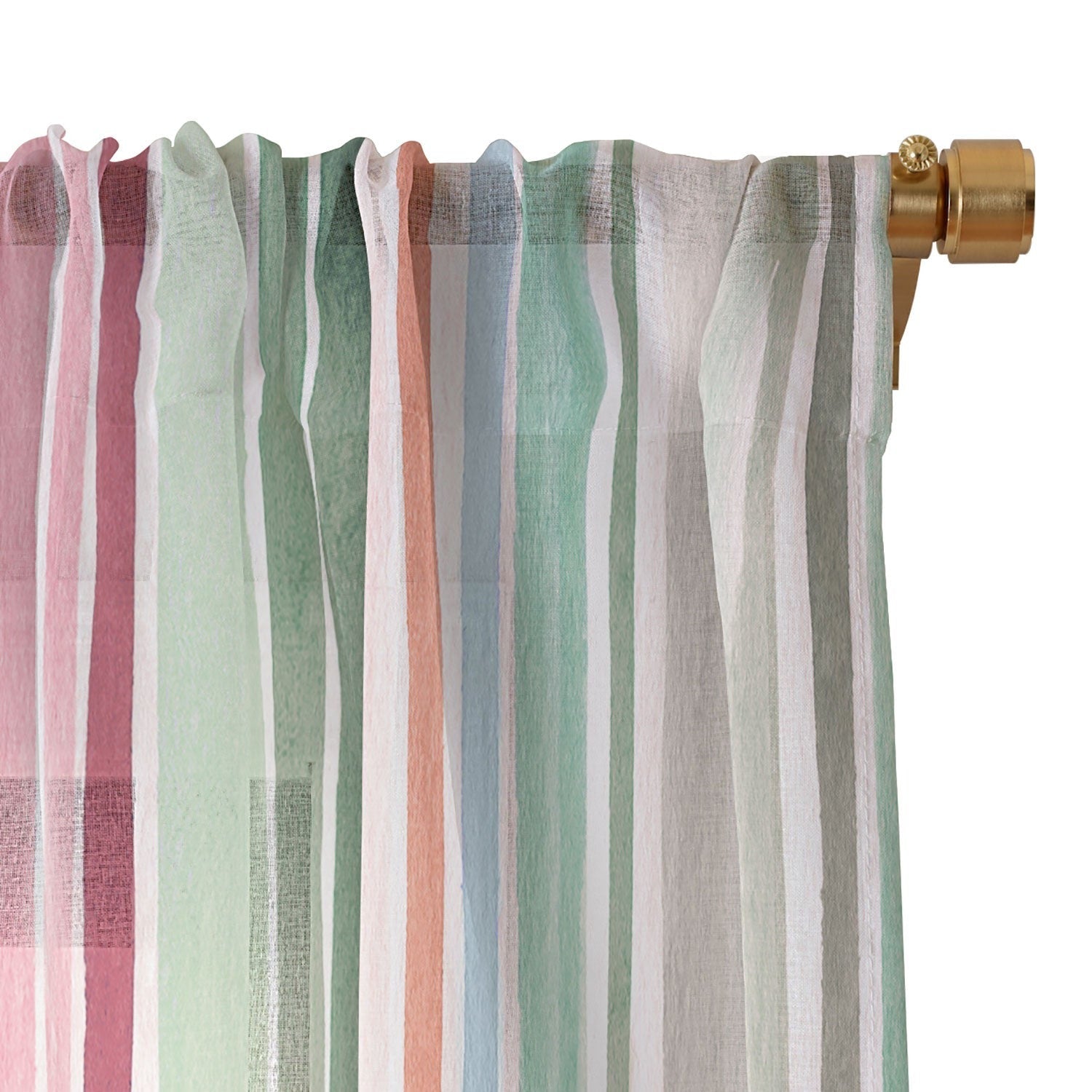 Ninola Design Botanic Retreat Watercolor Stripes Green Orange Red Sheer Non Repeat