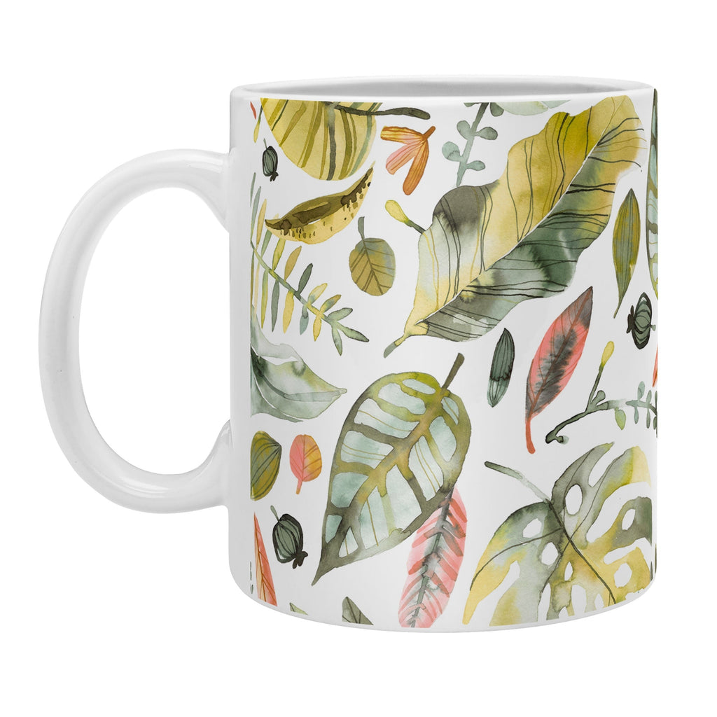 Ninola Design Botanic Retreat Tropical Jungle Leaves Botanical Green Orange Coffee Mug