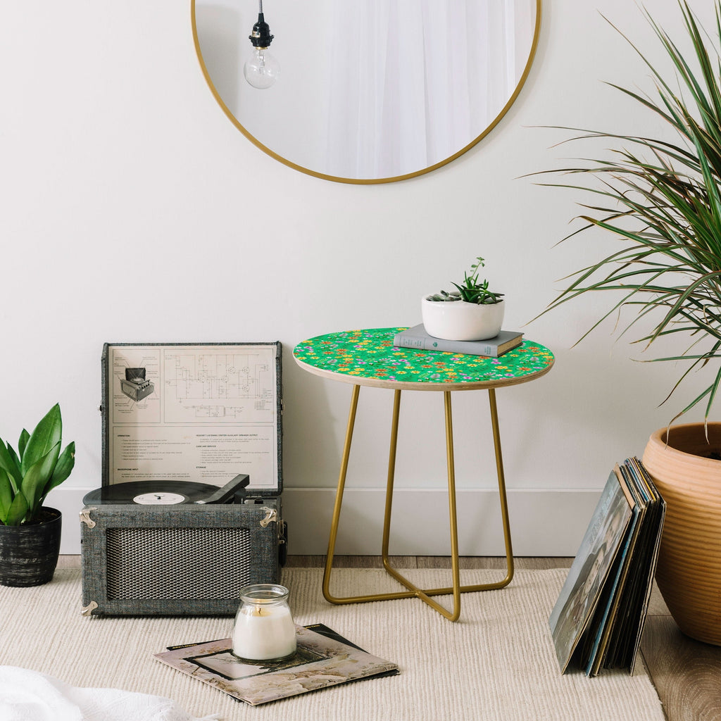 Pimlada Phuapradit Ditsy Spring Floral Green Round Side Table