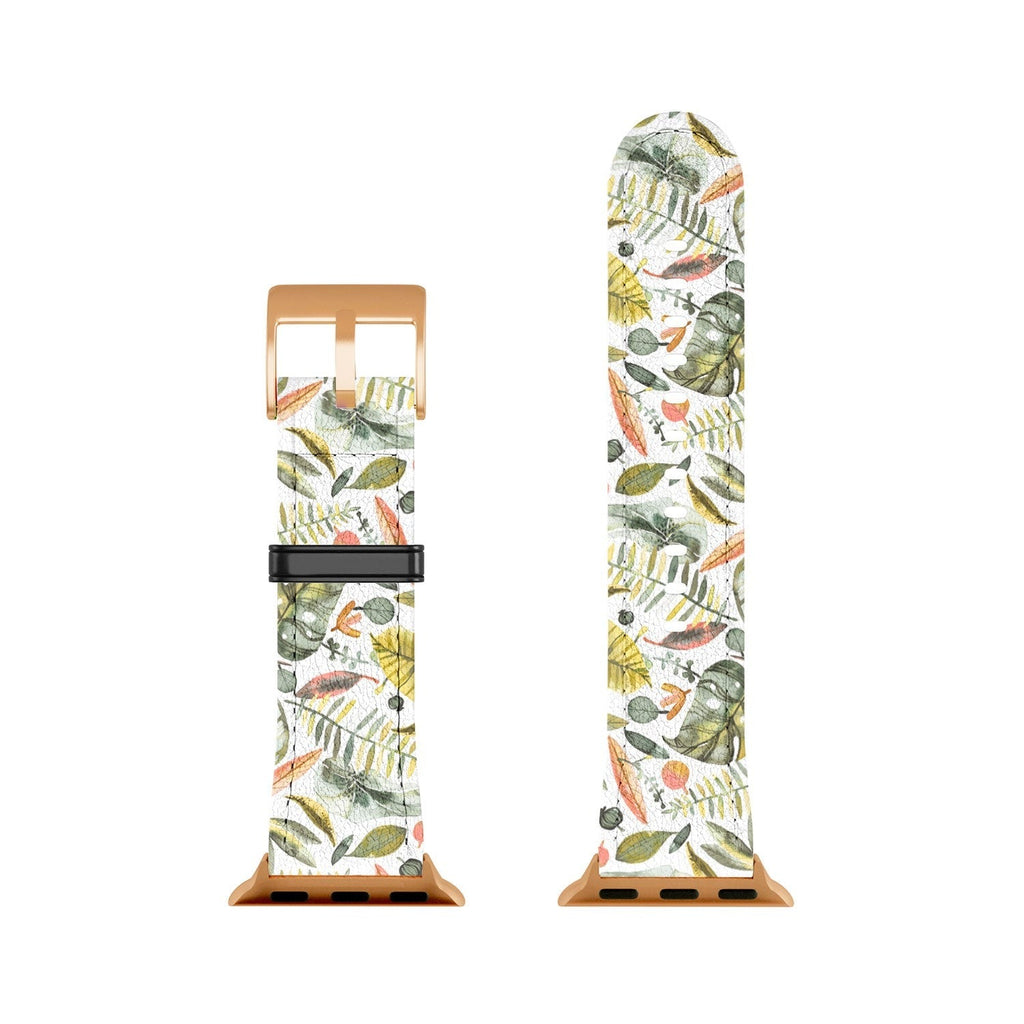 Ninola Design Botanic Retreat Tropical Jungle Leaves Botanical Green Orange Apple Watch Band