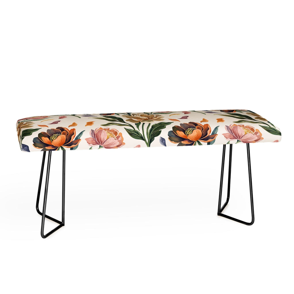 Marta Barragan Camarasa Hand Painted Peony Florals Bench