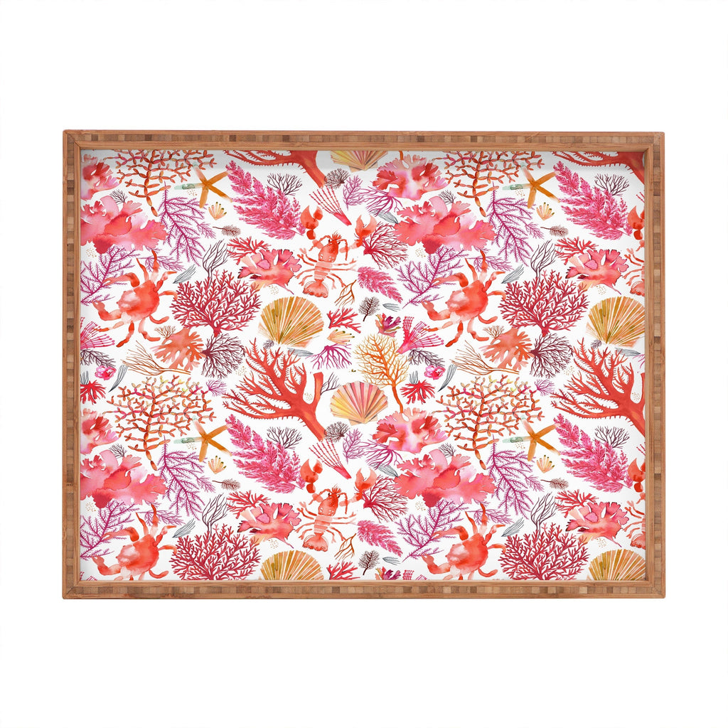 Ninola Design Botanic Retreat Coral Reef Crab Lobster Red Rectangular Tray
