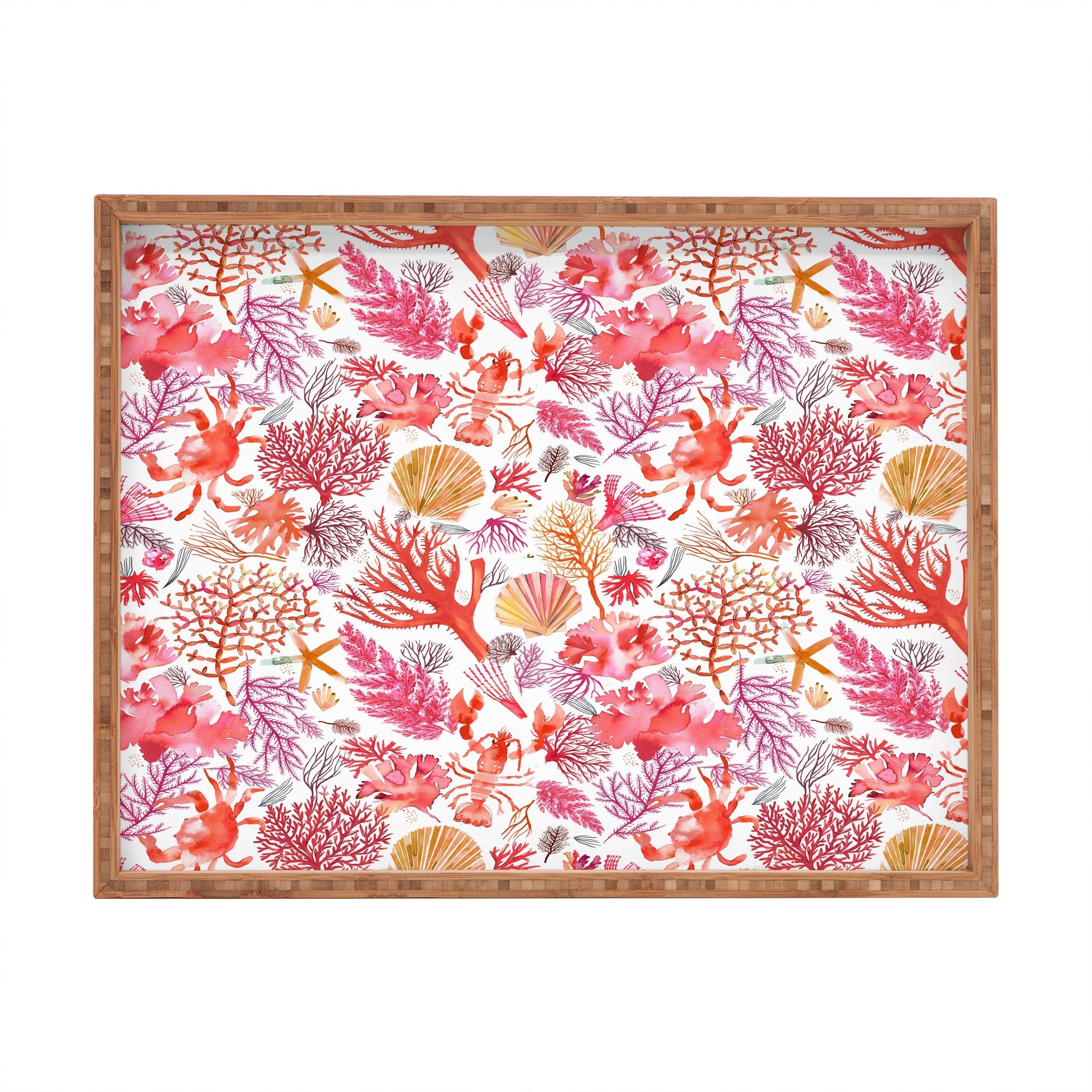 Ninola Design Botanic Retreat Coral Reef Crab Lobster Red Rectangular Tray