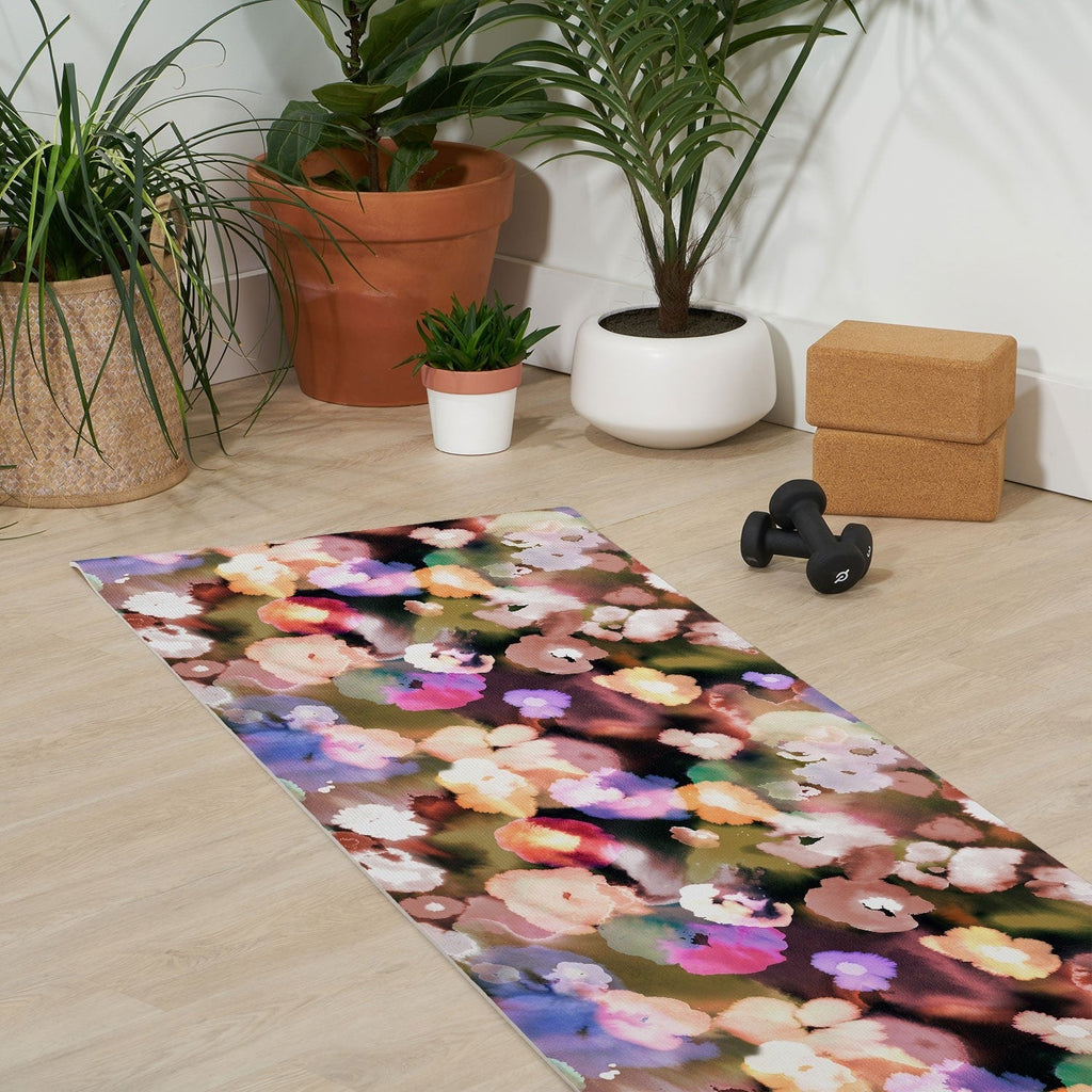 Ninola Design Botanic Retreat Ombre Abstract Watercolor Flowers Pink gold Yoga Mat