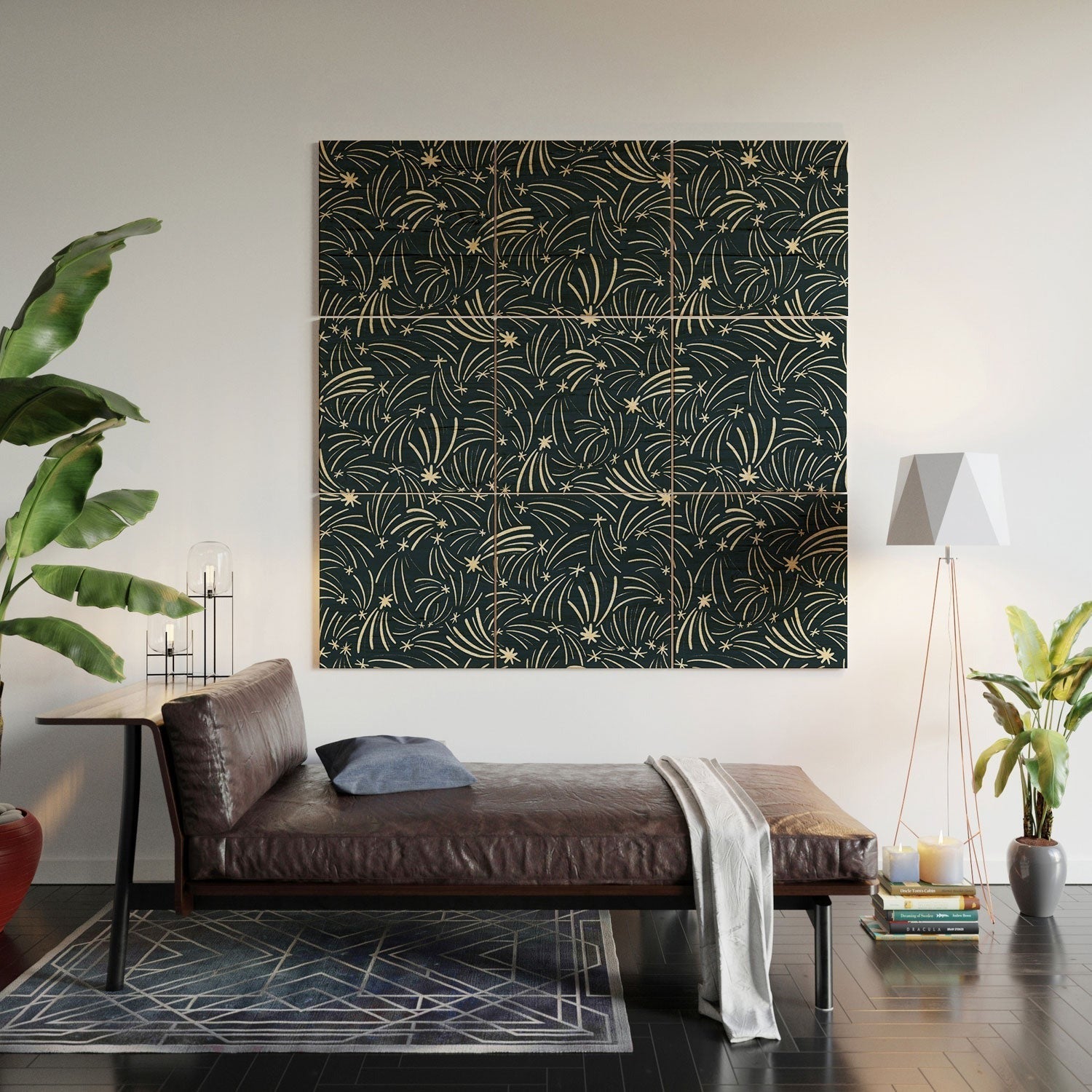 Little Om Pattern Shooting Stars blue Wood Wall Mural