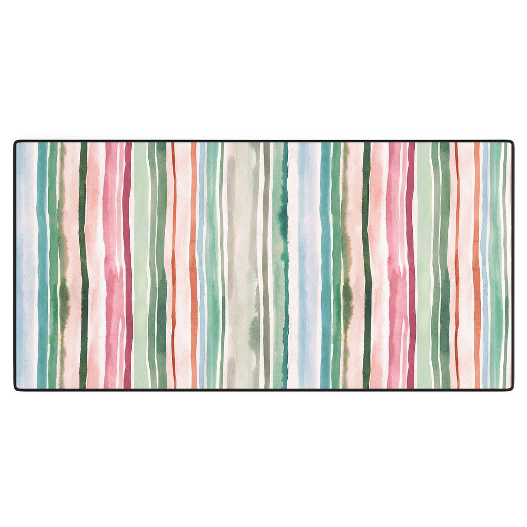 Ninola Design Botanic Retreat Watercolor Stripes Green Orange Red Desk Mat