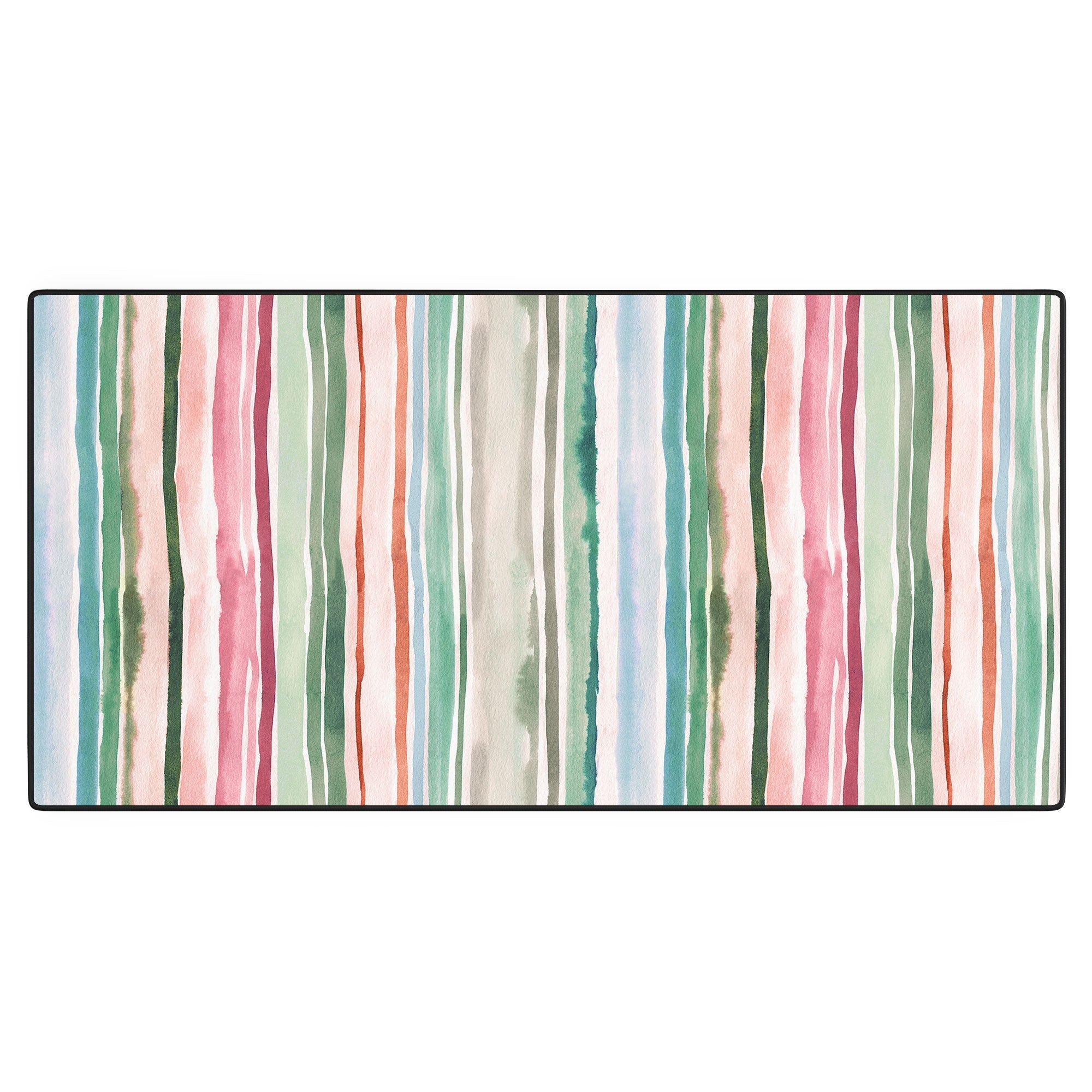 Ninola Design Botanic Retreat Watercolor Stripes Green Orange Red Desk Mat