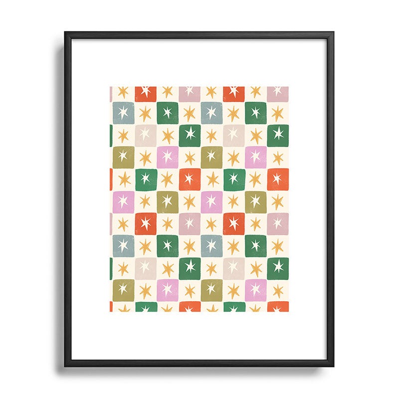 LouBruzzoni Retro Star Block Pattern Metal Framed Art Print