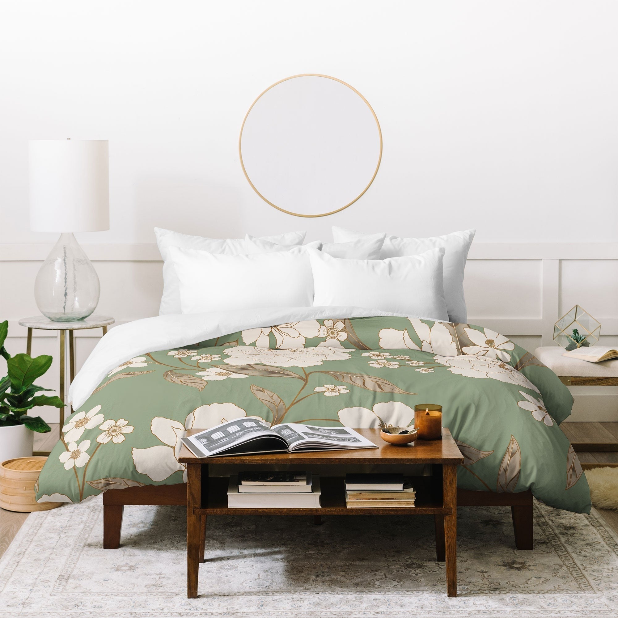 Gabriela Fuente Olive Floral Roberta Duvet Cover