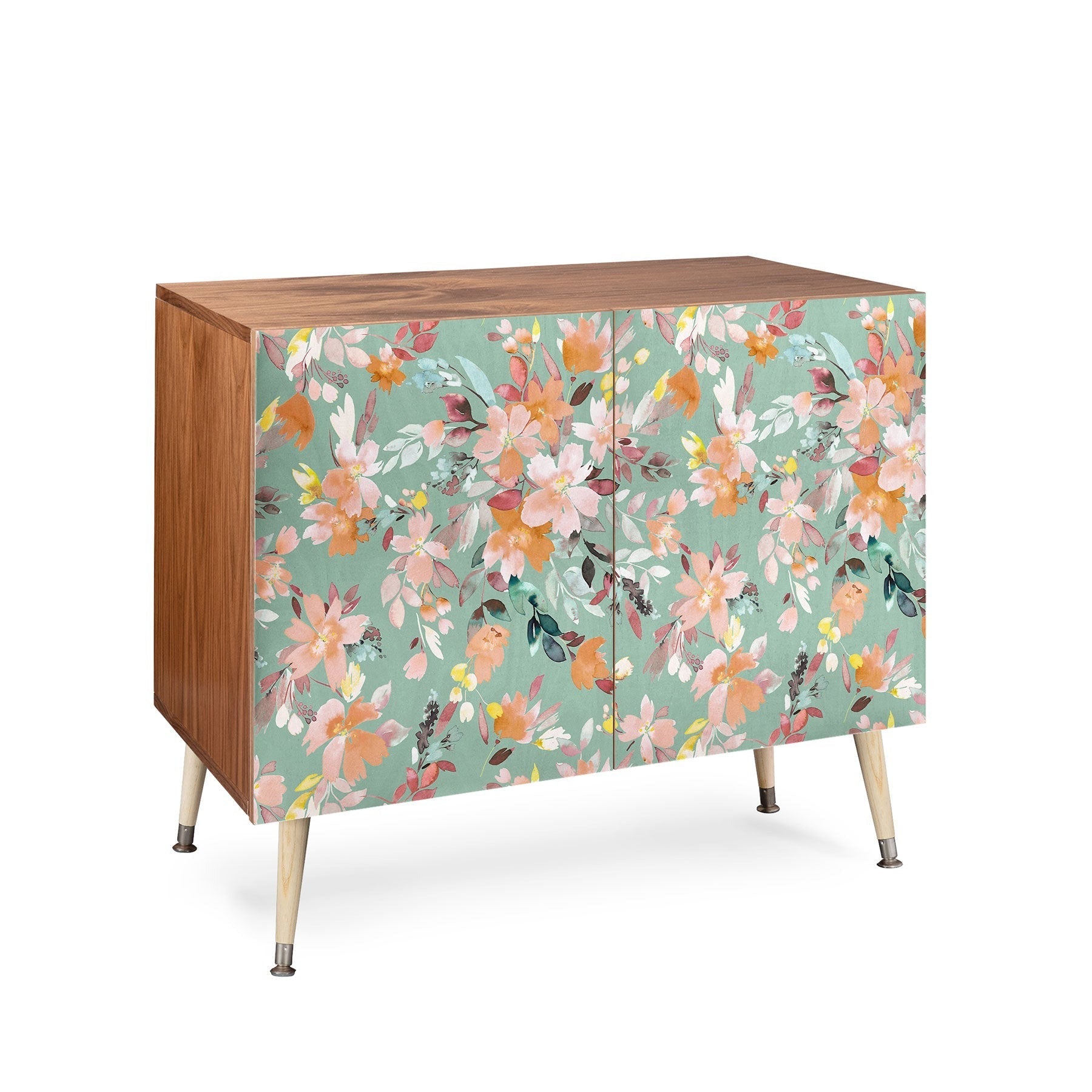 Ninola Design Botanic Retreat Floral Oleander Whimsical Teal Green Credenza