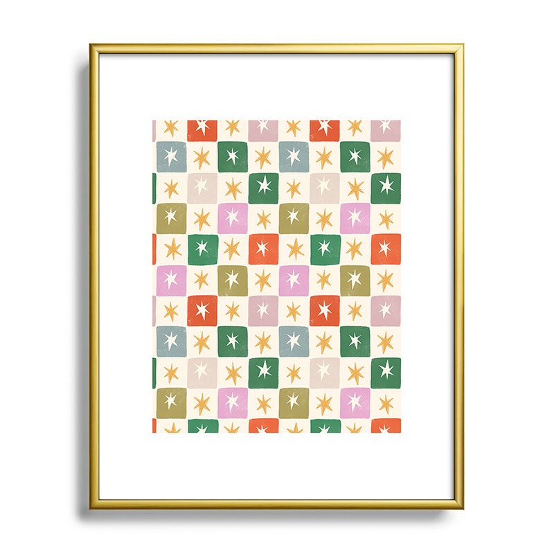 LouBruzzoni Retro Star Block Pattern Metal Framed Art Print