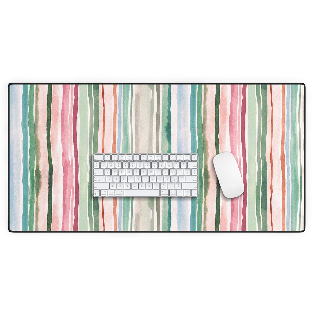 Ninola Design Botanic Retreat Watercolor Stripes Green Orange Red Desk Mat