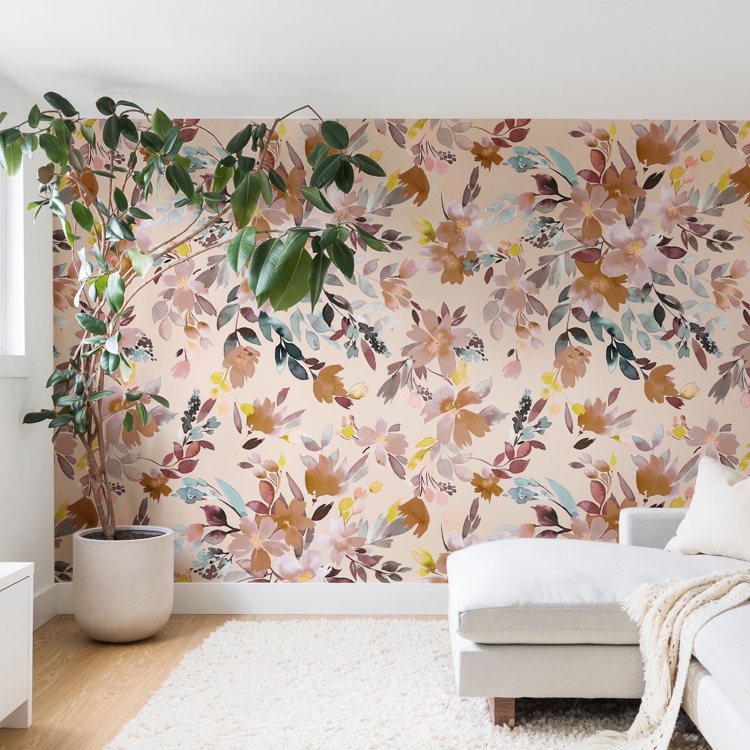 Ninola Design Botanic Retreat Floral Oleander Whimsical Soft Pink Wall Mural