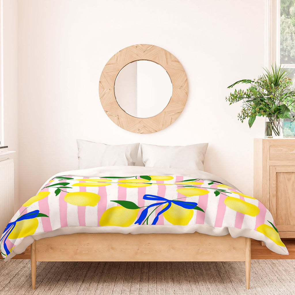 Design by Spark Zesty Lemons and Stripes Duvet Cover
