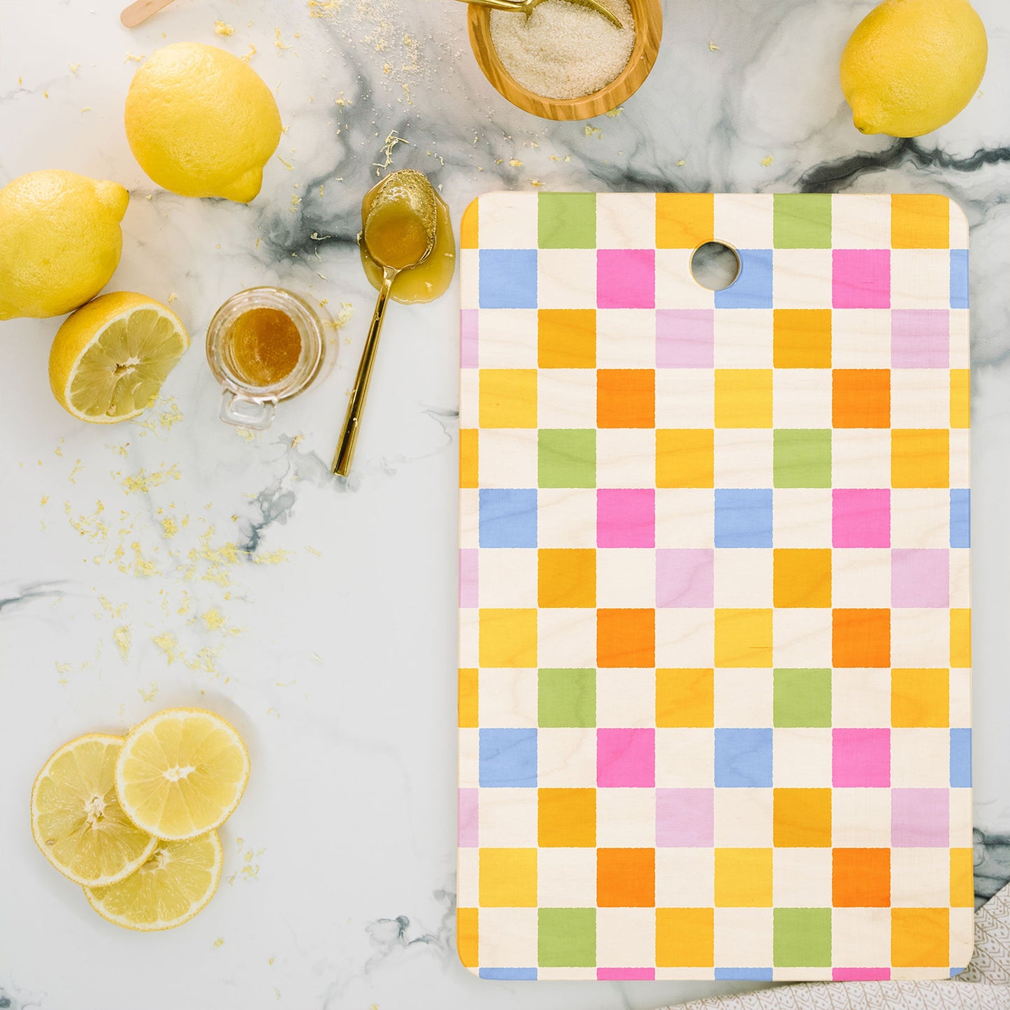 Iveta Abolina Eclectic Checker Check Cream Cutting Board Rectangle