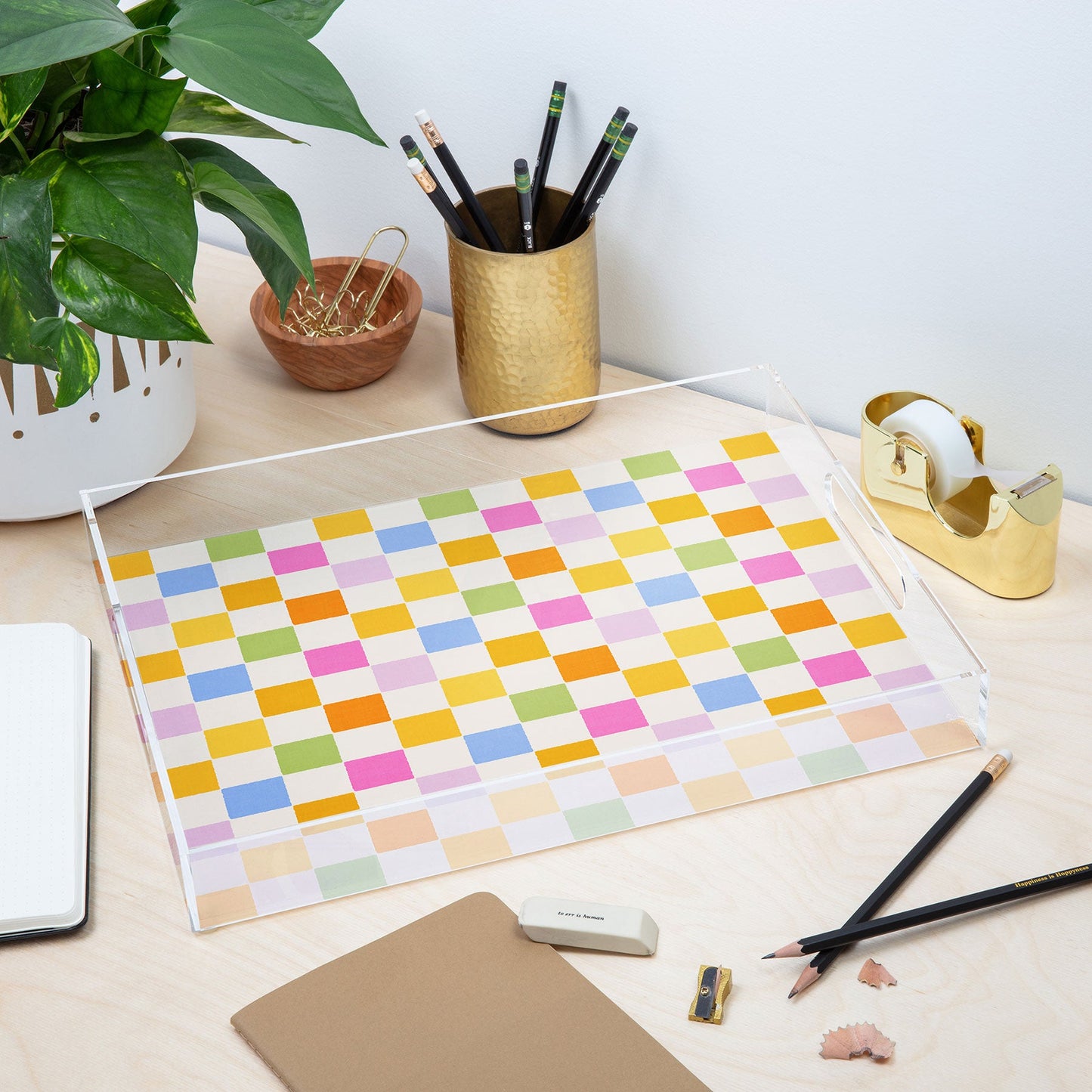 Iveta Abolina Eclectic Checker Check Cream Acrylic Tray