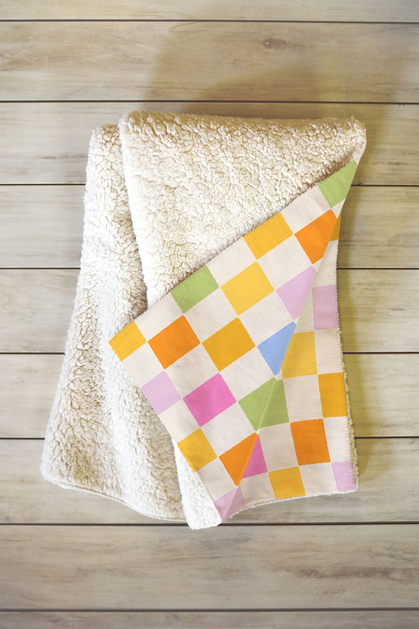 Iveta Abolina Eclectic Checker Check Cream Fleece Throw Blanket