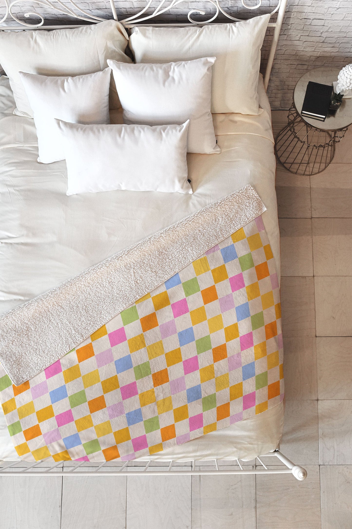 Iveta Abolina Eclectic Checker Check Cream Fleece Throw Blanket