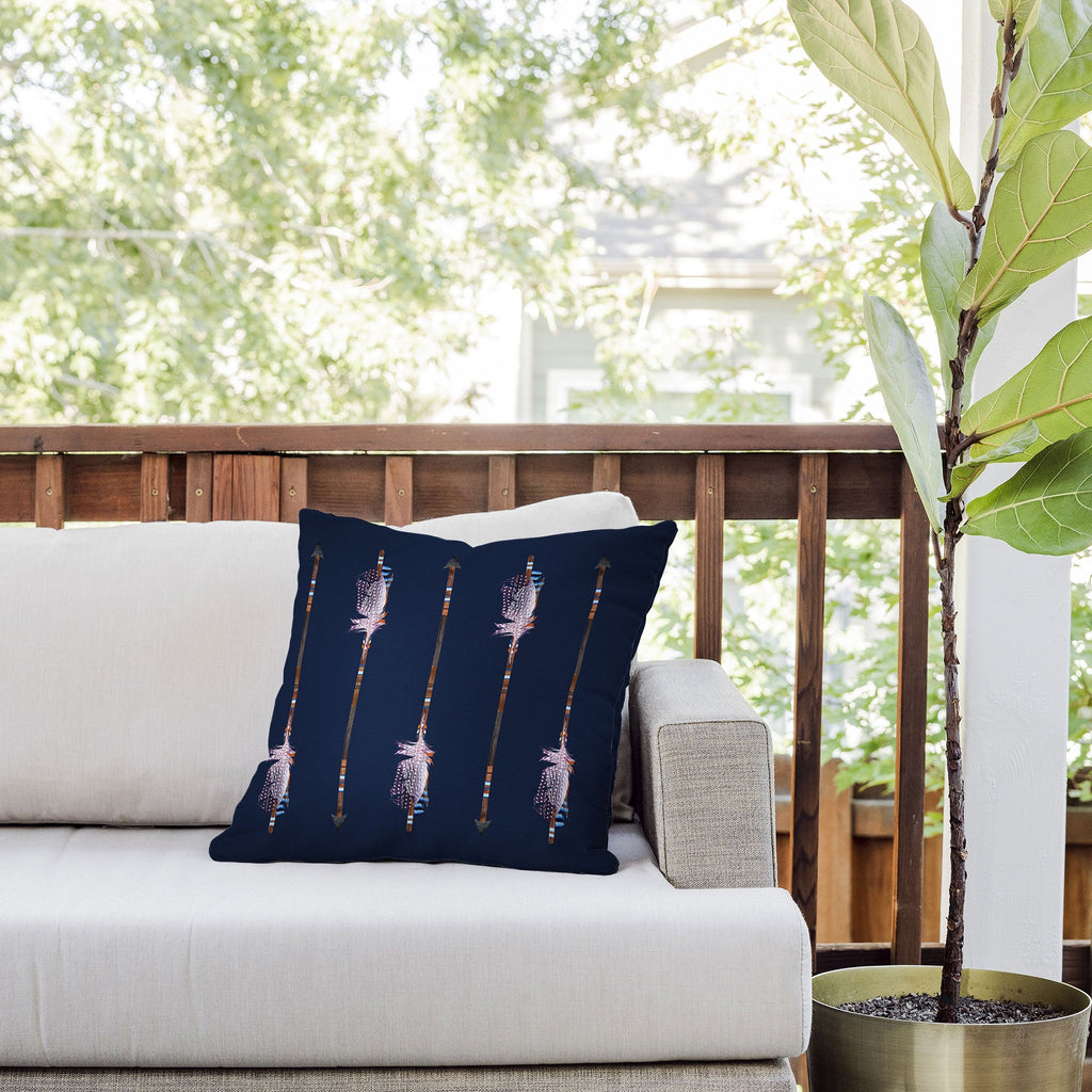 Iveta Abolina Native Blue Arrows Outdoor Throw Pillow