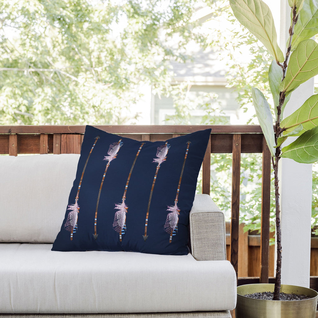 Iveta Abolina Native Blue Arrows Outdoor Throw Pillow