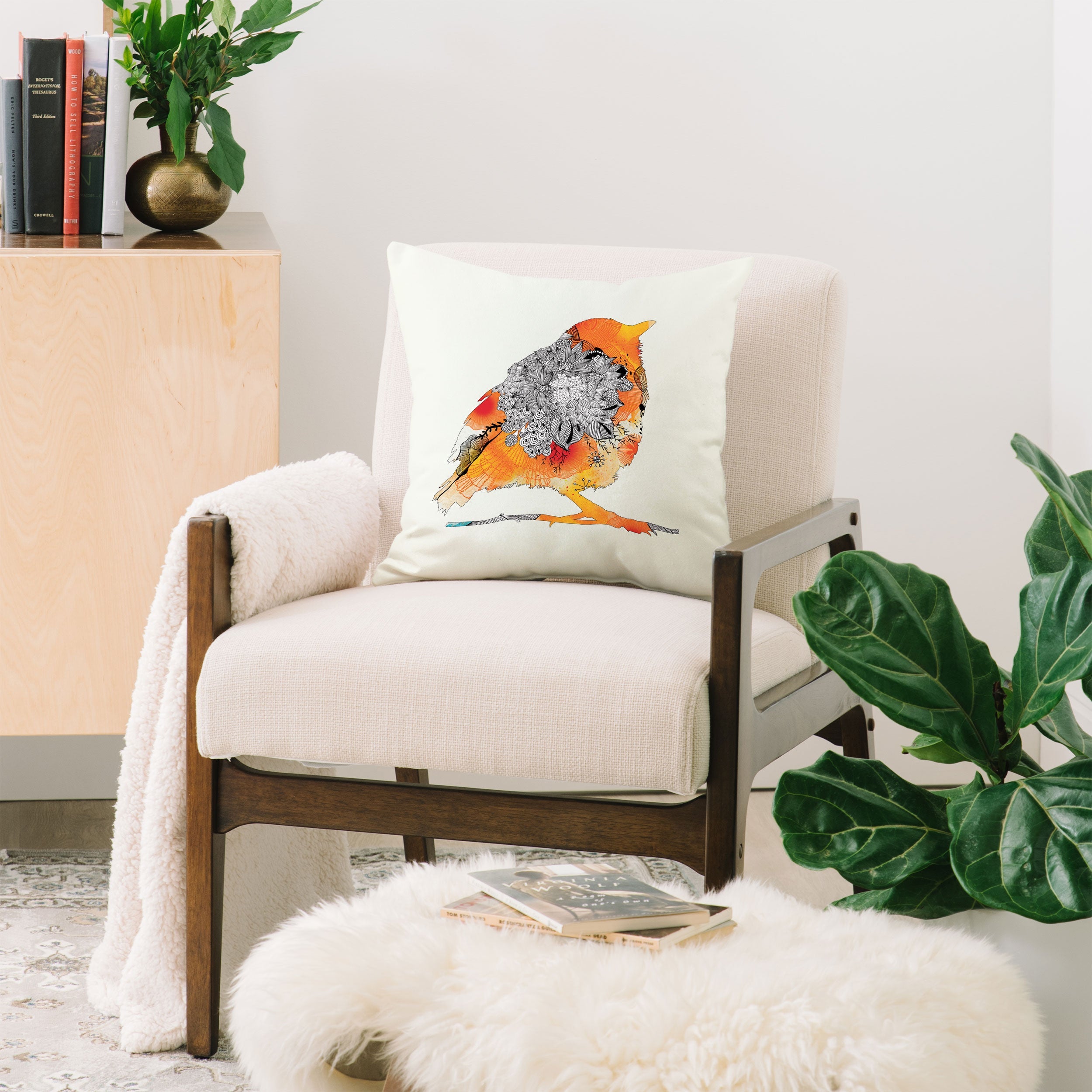 Iveta Abolina Orange Bird Throw Pillow