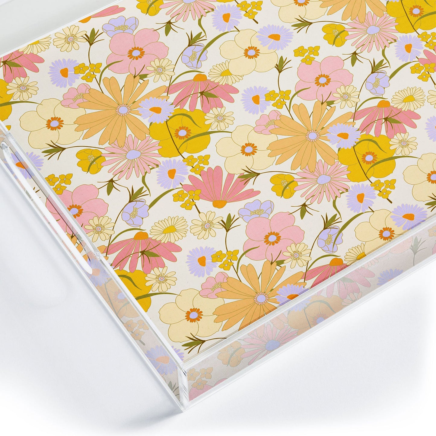 Iveta Abolina Purple Daisies 70s Cream Acrylic Tray