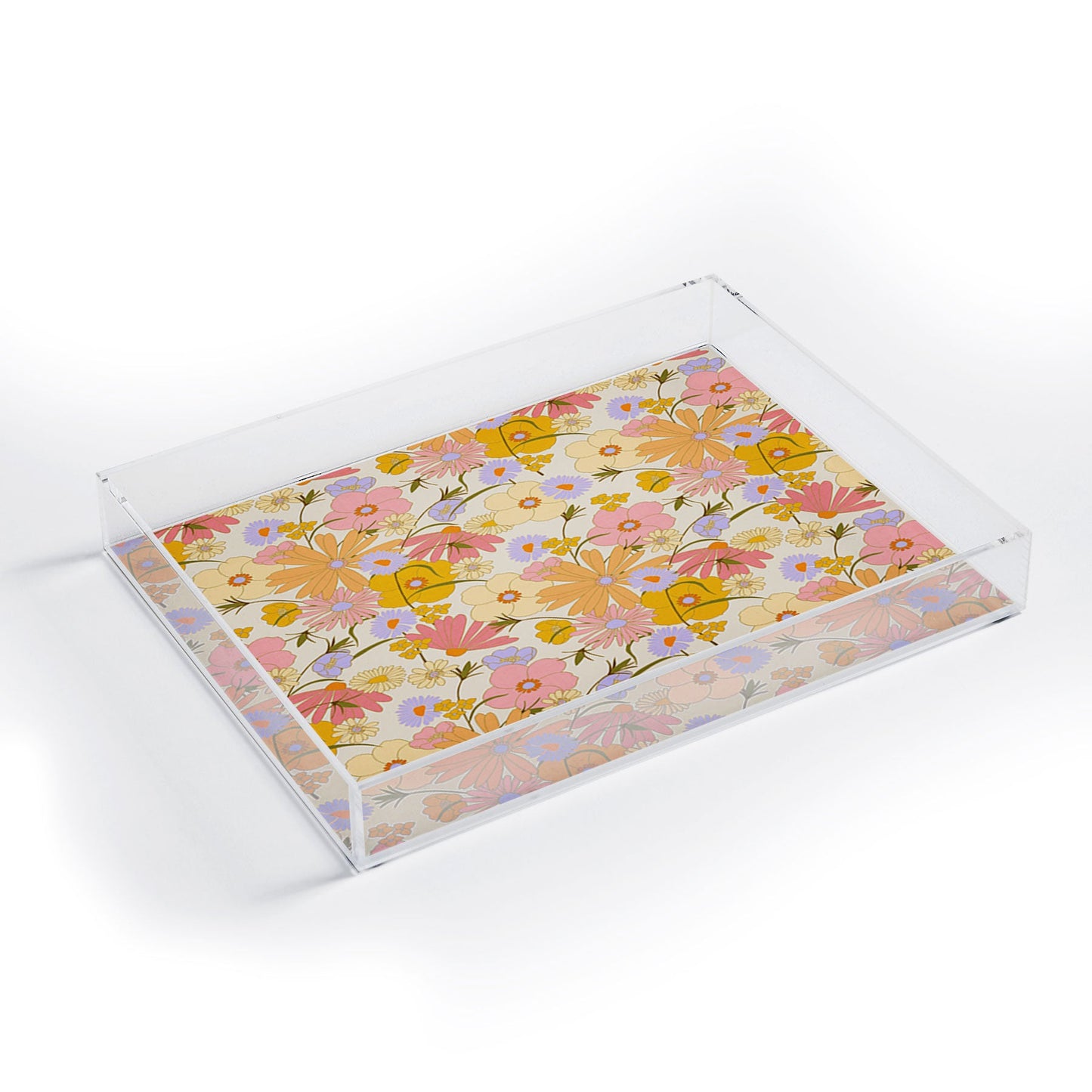 Iveta Abolina Purple Daisies 70s Cream Acrylic Tray
