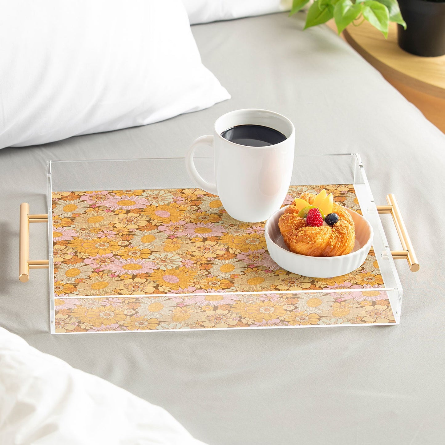 Iveta Abolina Retro Florals 70s Brown Acrylic Tray