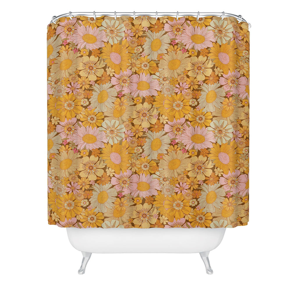 Iveta Abolina Retro Florals 70s Brown Shower Curtain