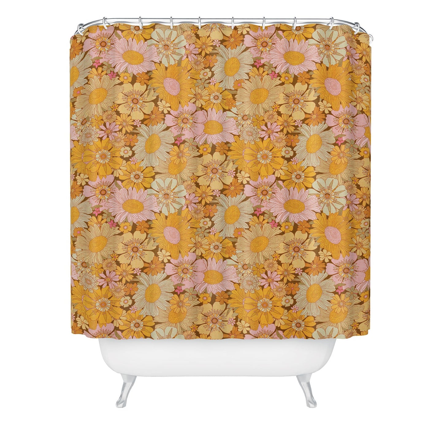 Iveta Abolina Retro Florals 70s Brown Shower Curtain