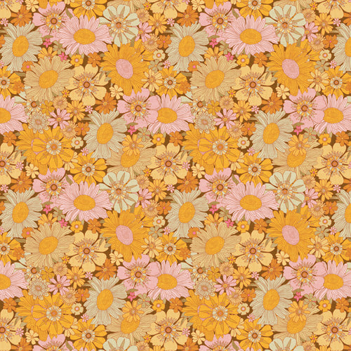 Iveta Abolina Retro Florals 70s Brown Shower Curtain