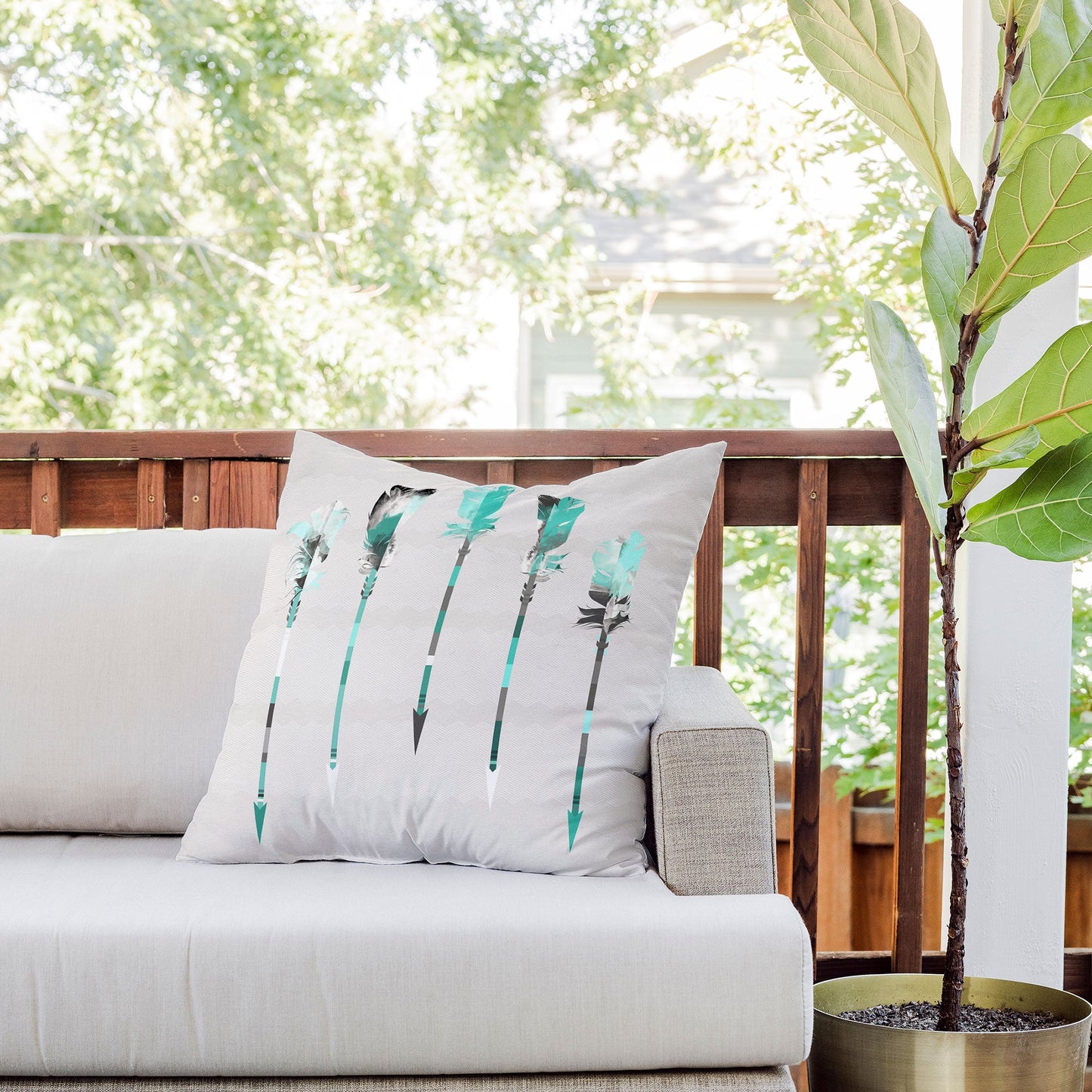 Iveta Abolina Teal Feathers Outdoor Throw Pillow