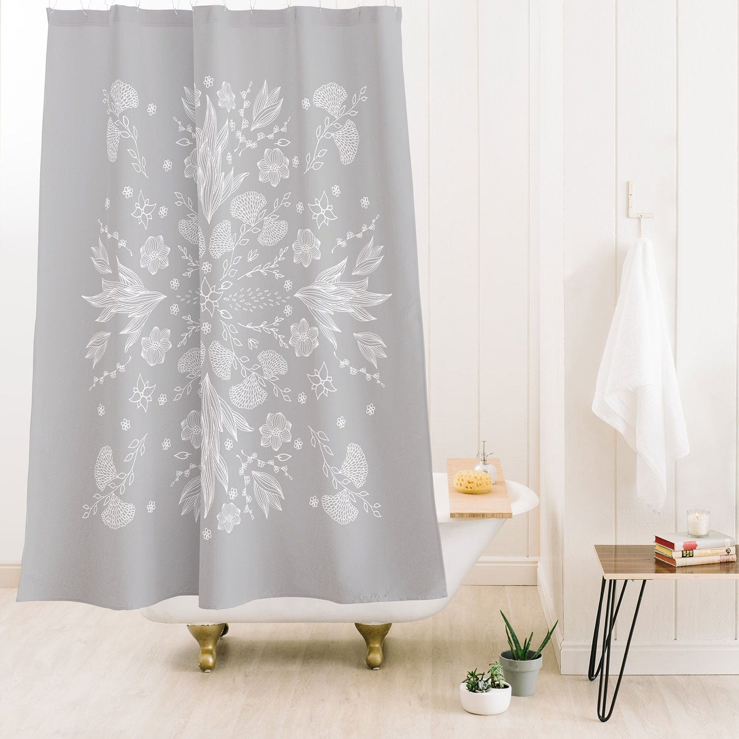 Iveta Abolina White Floral Gray II Shower Curtain