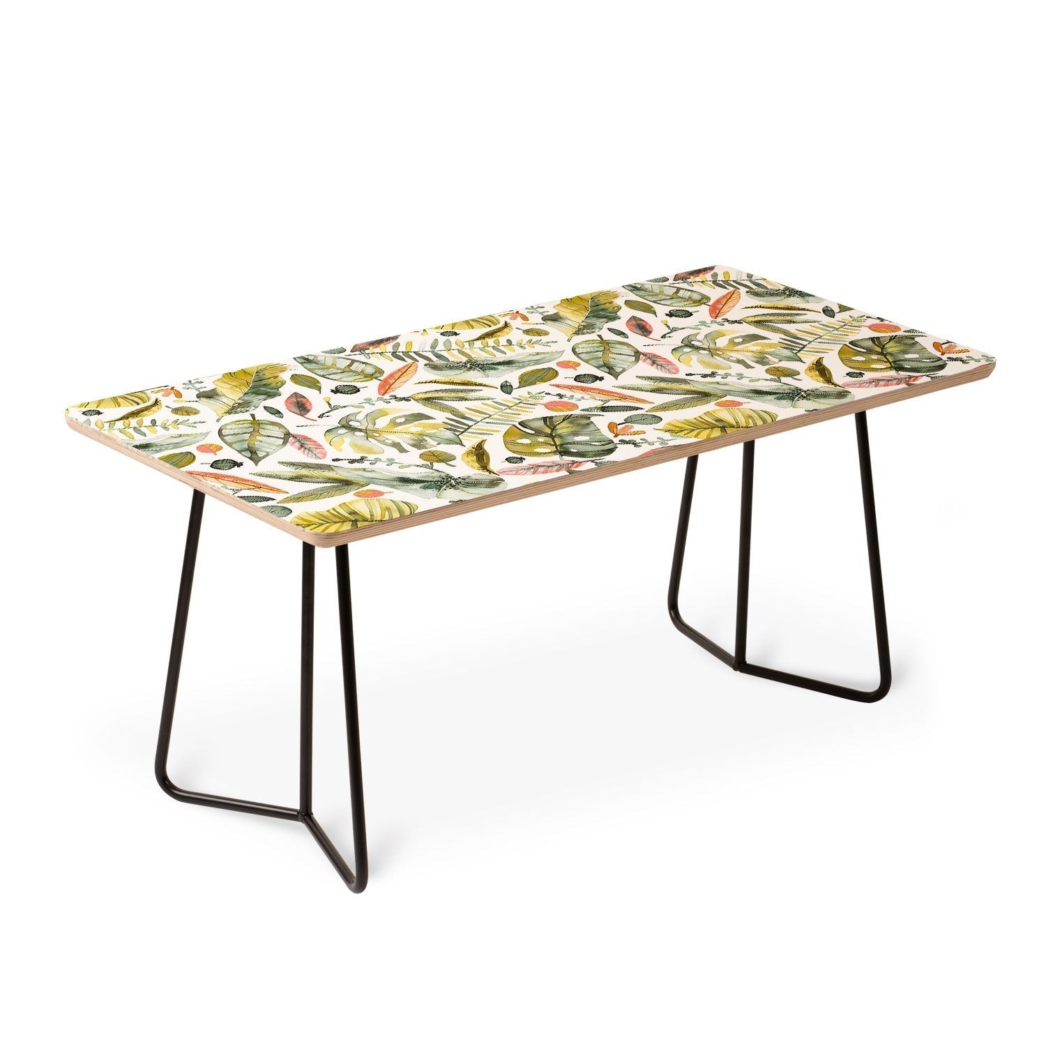 Ninola Design Botanic Retreat Tropical Jungle Leaves Botanical Green Orange Coffee Table
