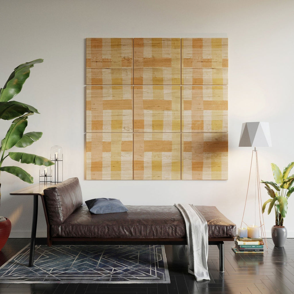 Menina Lisboa Yellow Pink Gingham Wood Wall Mural