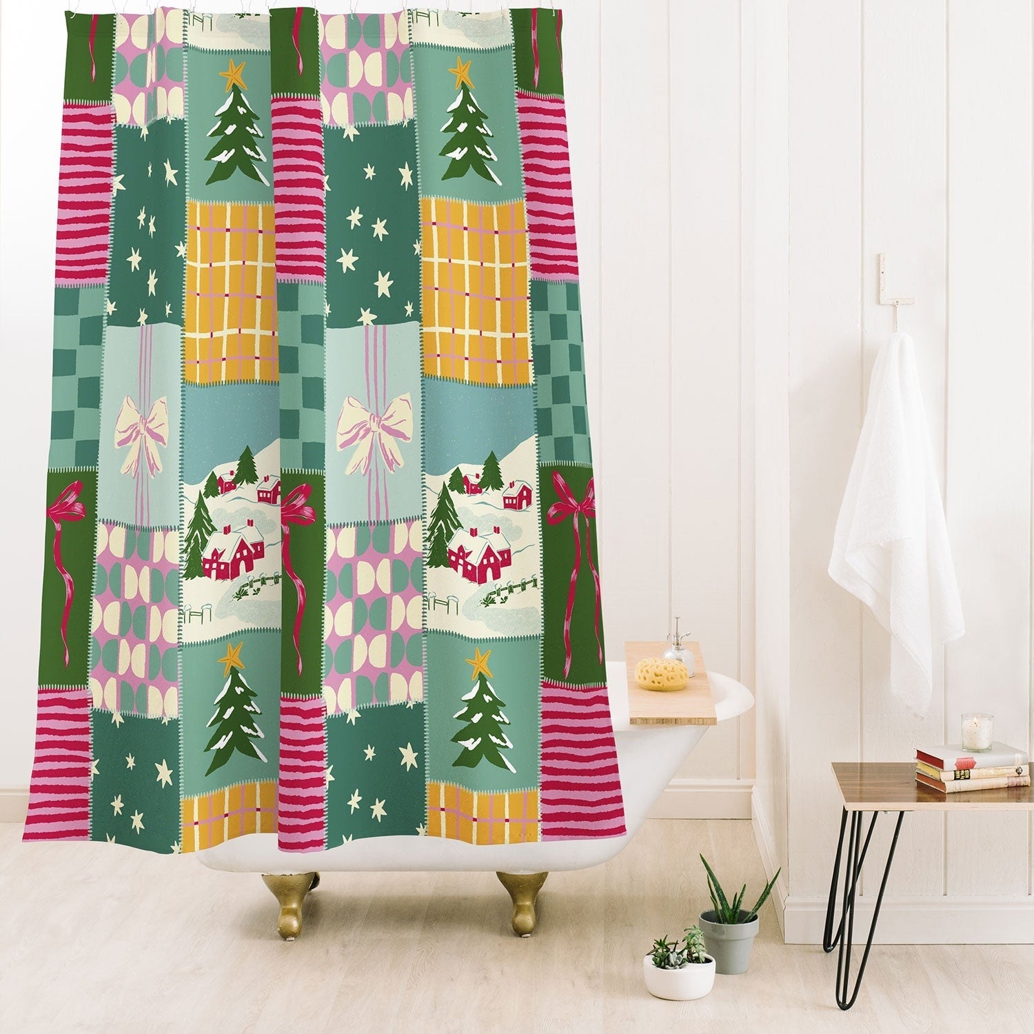 LouBruzzoni Cozy Christmas Patchwork Shower Curtain