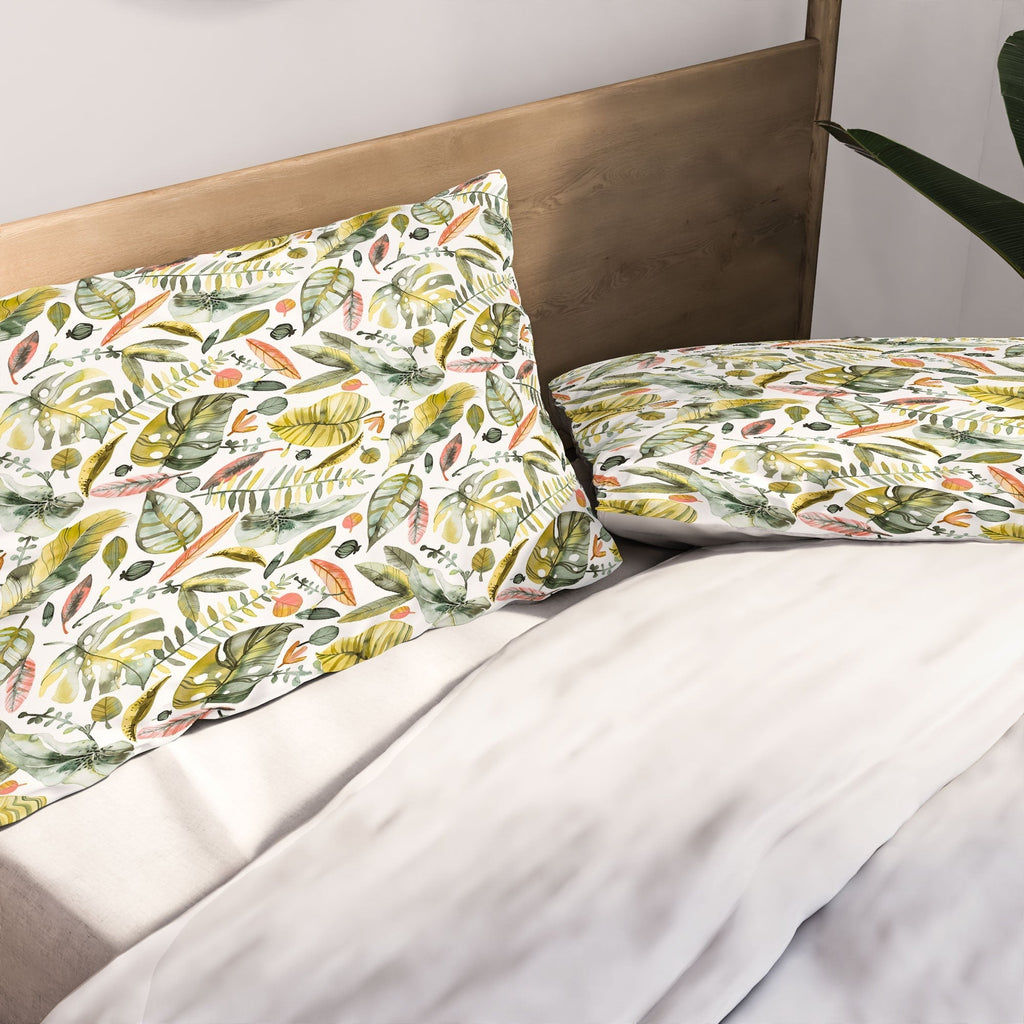 Ninola Design Botanic Retreat Tropical Jungle Leaves Botanical Green Orange Pillow Shams