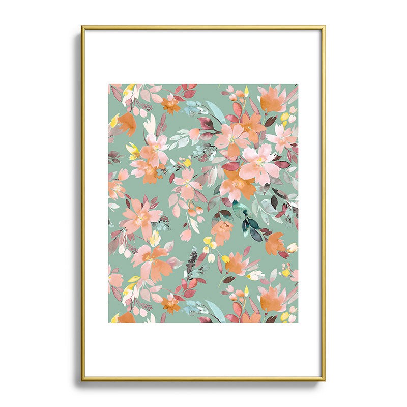 Ninola Design Botanic Retreat Floral Oleander Whimsical Teal Green Metal Framed Art Print