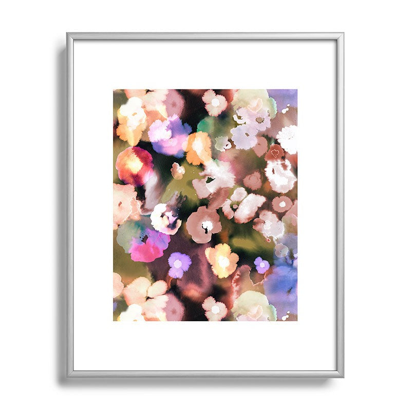 Ninola Design Botanic Retreat Ombre Abstract Watercolor Flowers Pink gold Metal Framed Art Print