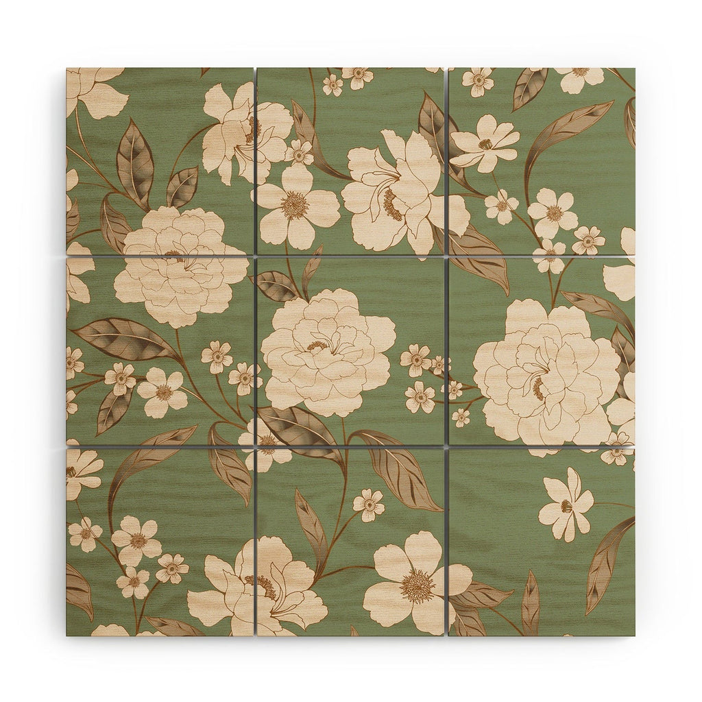 Gabriela Fuente Olive Floral Roberta Wood Wall Mural