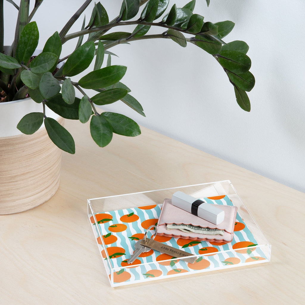 Design by Spark Zesty Oranges and Stripes Acrylic Tray